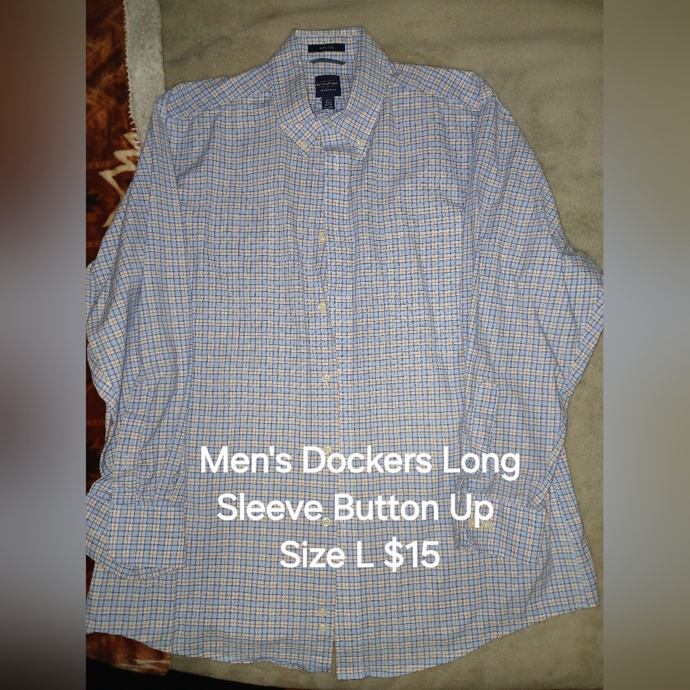 Dockers Men's Orange and Blue Plaid Button Down Shirt